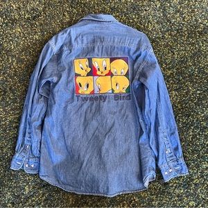 Warner Bros. Vintage Looney Tunes Denim Button Up Shirt (S)